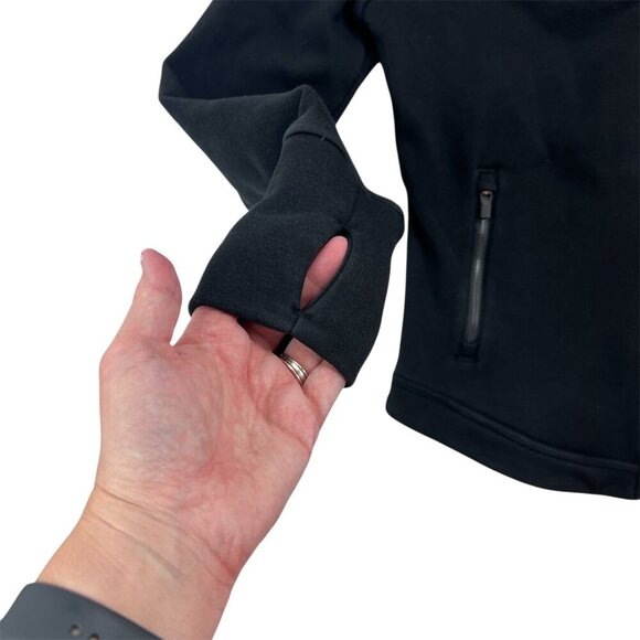Athleta Asymmetrical Zip Up Hoodie Jacket Womens Size XS Thumb Holes Black - Picture 3 of 8